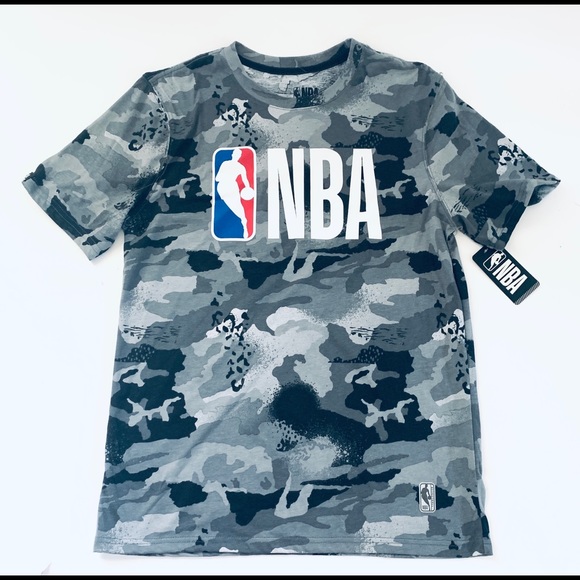 NBA Men Gray Black Logo Camouflages Medium M T Shirt Short-Sleeve Basketball new - Picture 1 of 4